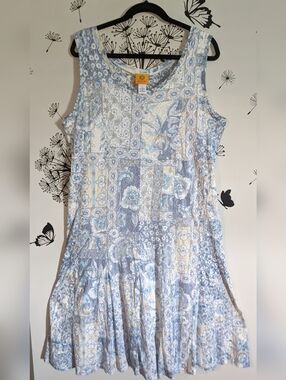Light Blue Floral Patchwork Sleeveless Dress